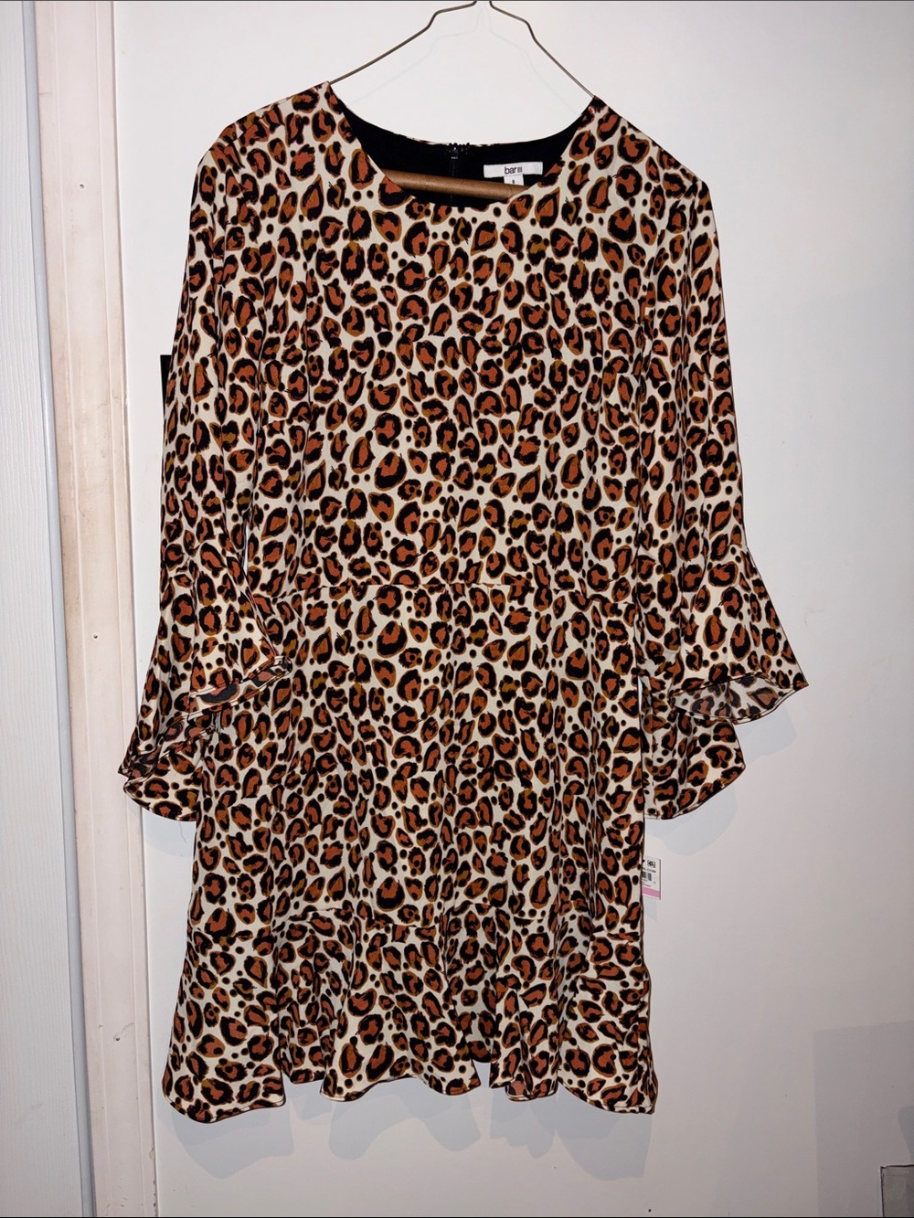 Bar III Leopard Print Ruffled Sleeve Dress in Brown and Black